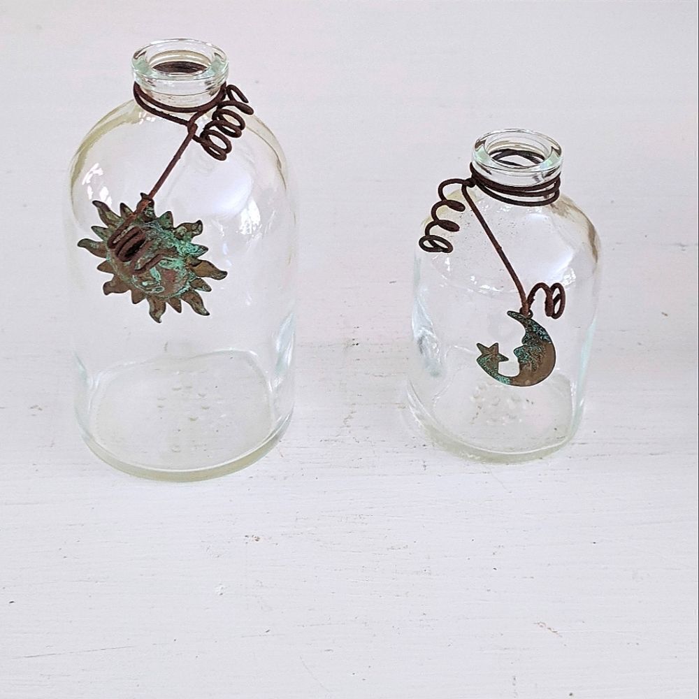 Clear Glass Copper Accented Bud Vases Set Of 2